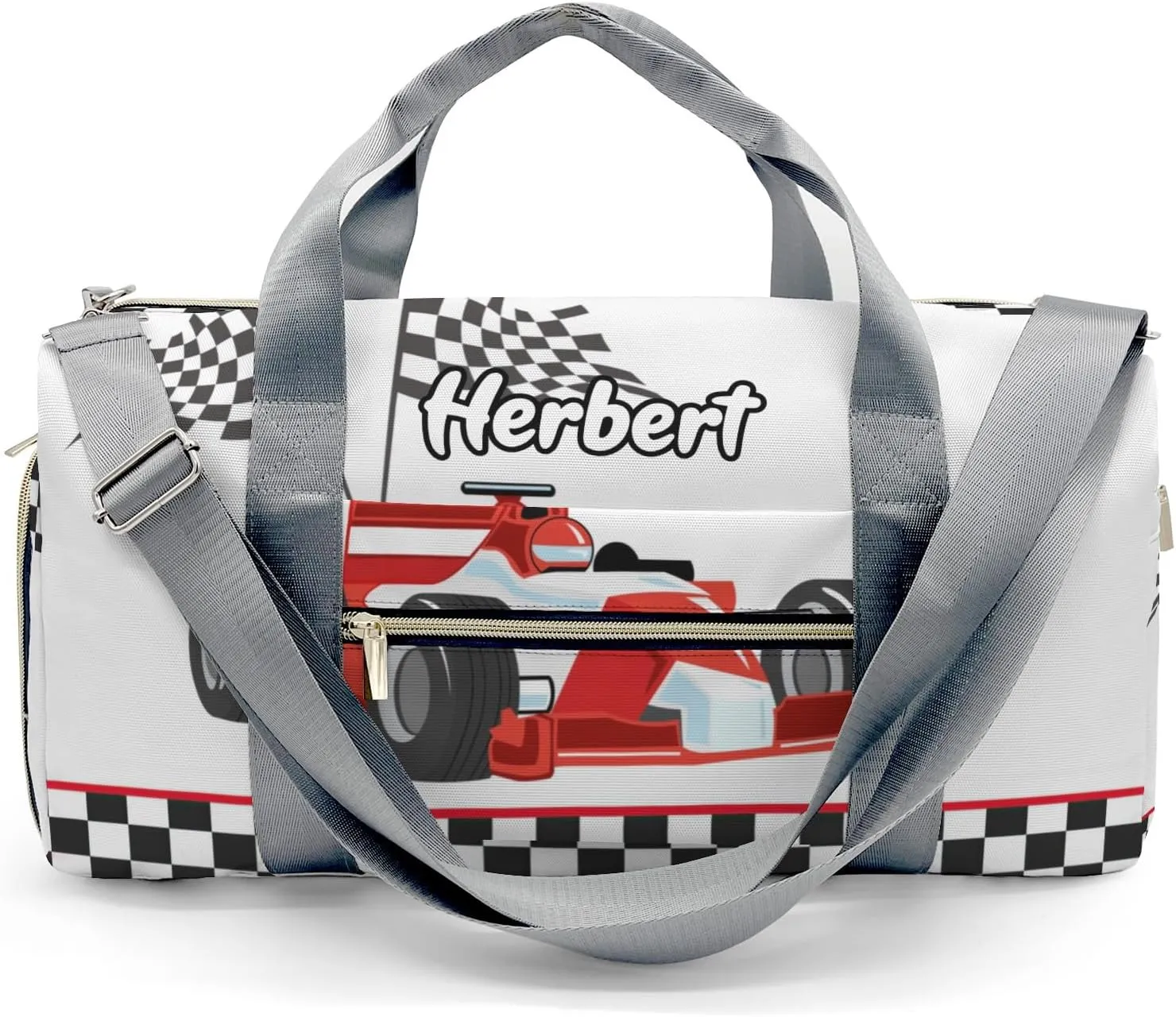 Personalized Race Car Checkered Custom Multi-functional Travel Bag, Unisex Portable Duffel Bag, Short Distance Travel Assistant