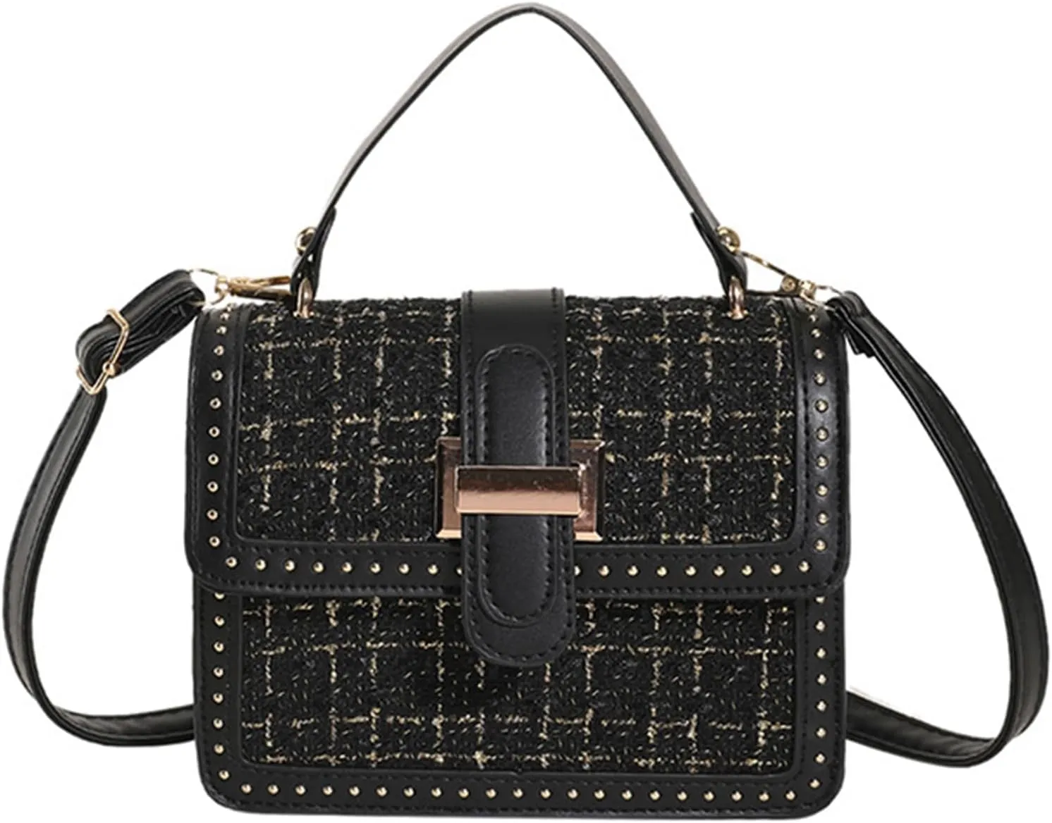 PU Leather Handbags for Women Woven Tote Shoulder Bag Ladies Satchel Bag Top Handle Bag with Adjustable Strap (Black)