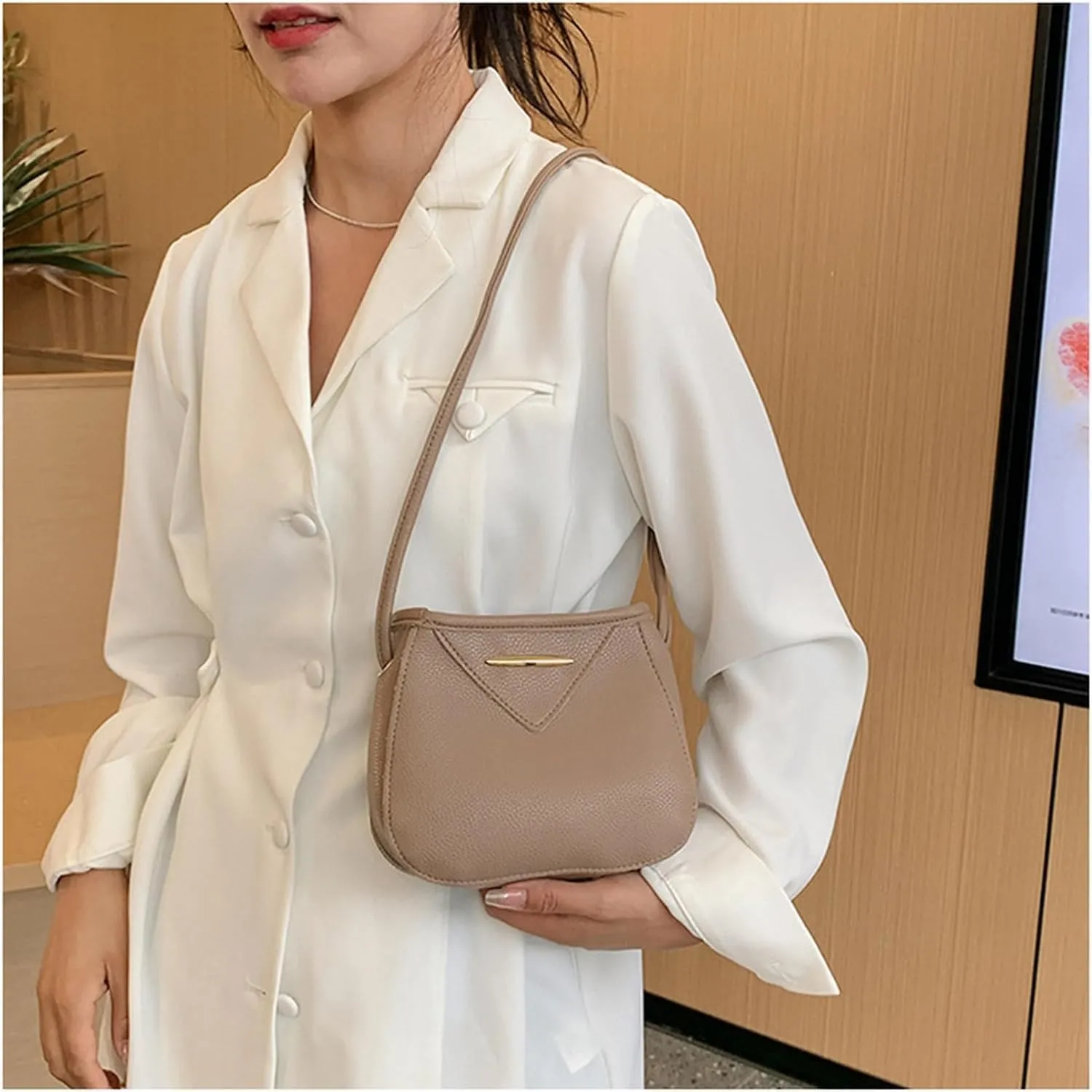 PU Leather Shoulder Bag College Crossbody Bag Tote Hobo Handbag Work PU Handbag and Purse for Women (White)