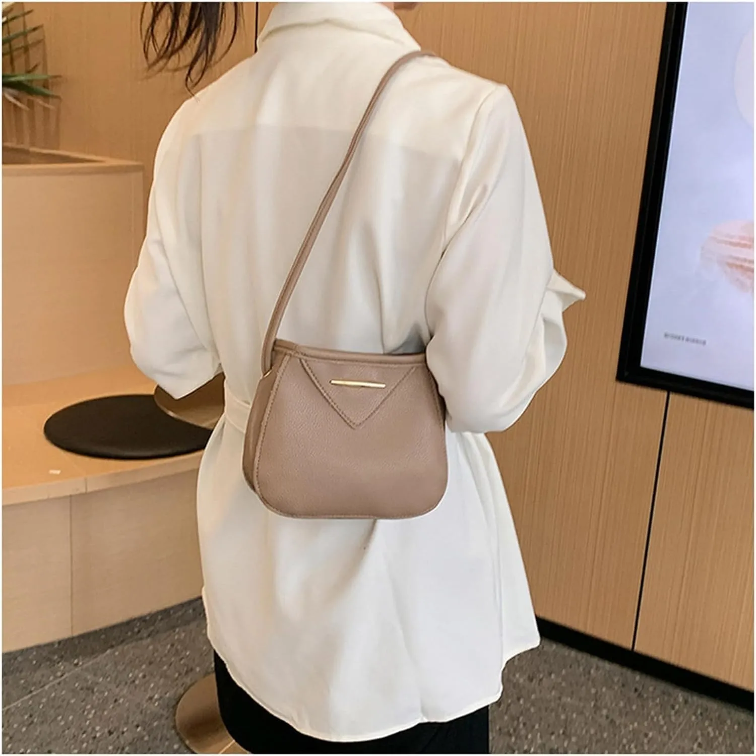 PU Leather Shoulder Bag College Crossbody Bag Tote Hobo Handbag Work PU Handbag and Purse for Women (White)