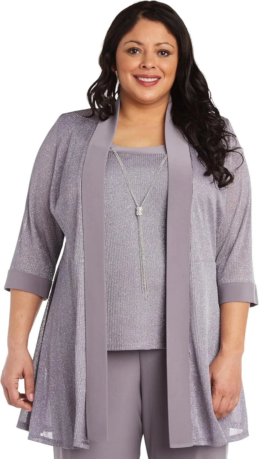 R&M Richards Womens 2PC Metallic Dress with Jacket