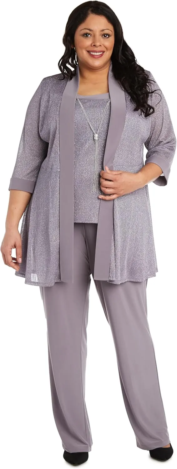 R&M Richards Womens 2PC Metallic Dress with Jacket