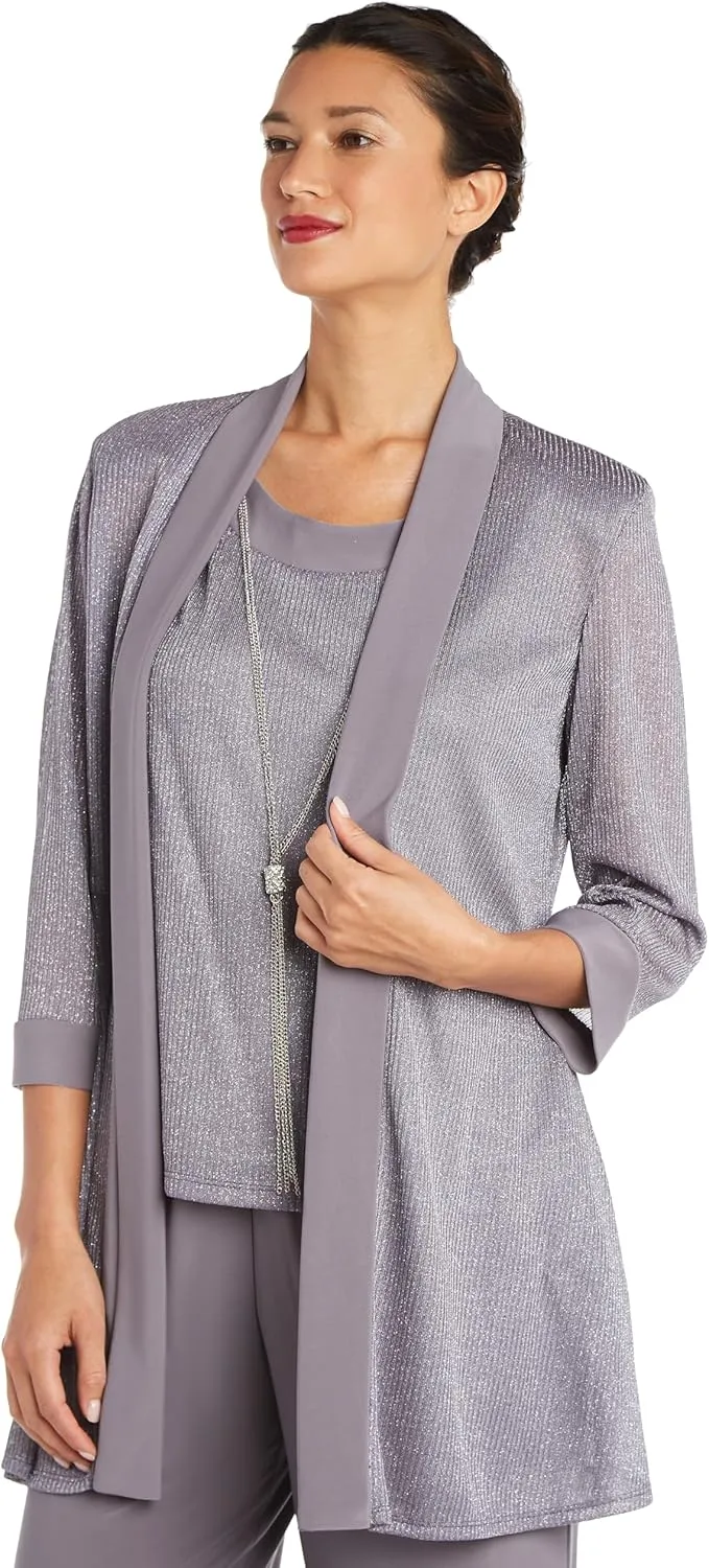 R&M Richards Womens 2PC Metallic Dress with Jacket