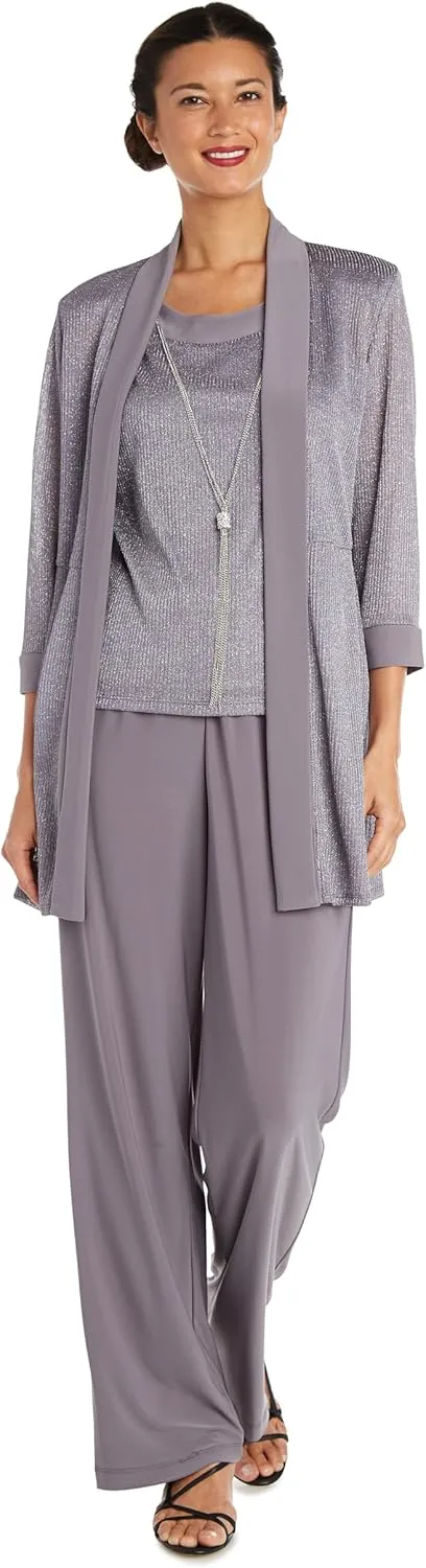 R&M Richards Womens 2PC Metallic Dress with Jacket