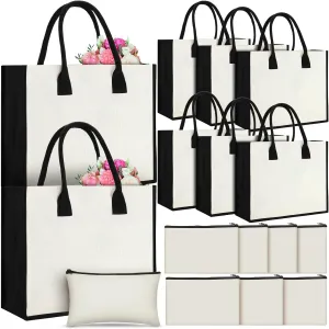 Reginary 16 Pcs Blank Canvas Tote and Makeup Bags Initial DIY Beach Totes Reusable Grocery Bags for Bridesmaid Wedding Summer
