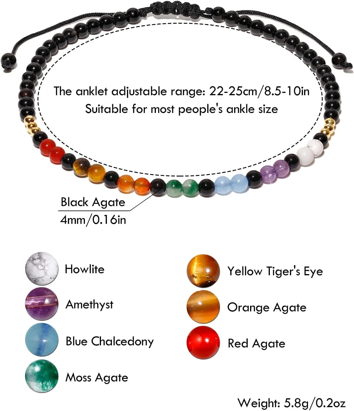 Reiki 7 Chakra Beaded Anklet Meditation Yoga Colorful Ankle Bracelets for Women Balance Beach Foot Jewelry Adjustable