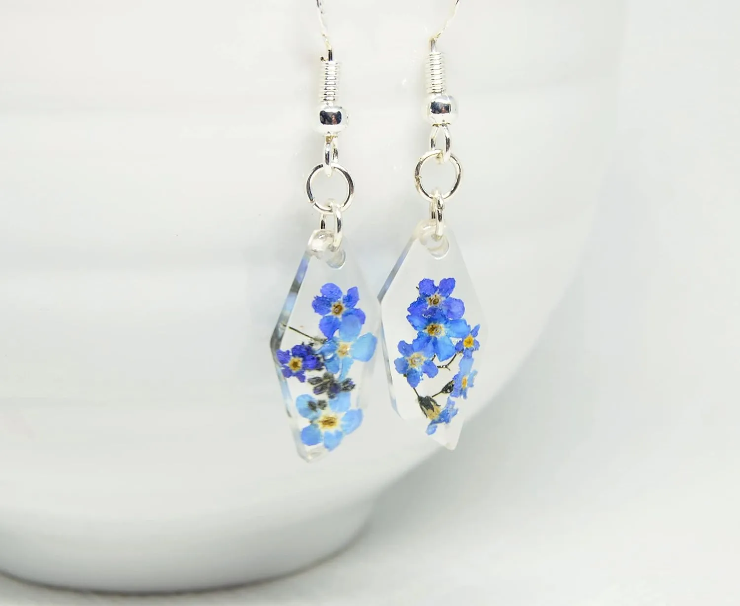 Resin Blue Flower Earrings, Pressed Forget-me-nots, Dried Flower Jewelry