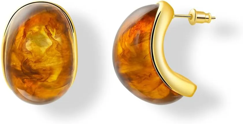 Resin Half Hoops Earrings - Statement Chunky Hoop Earings, Thick Open Loop Stud Earings for Vacation Elegant, Ideal Trendy C Circle Jewelry As Gift