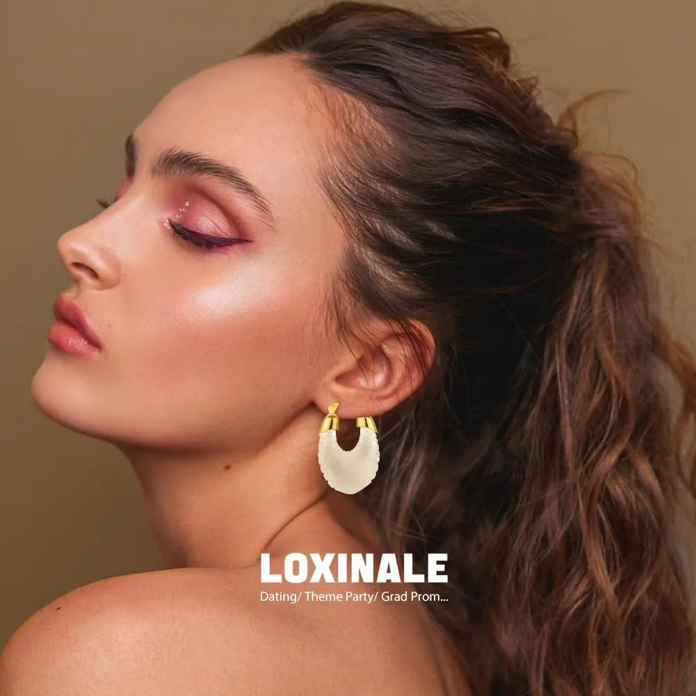 Resin Hoops Earrings - Vintage Chunky Loop Earings Hypoallergenic Nickel Free, Statement U Shape Earings for Sensitive Earlobes