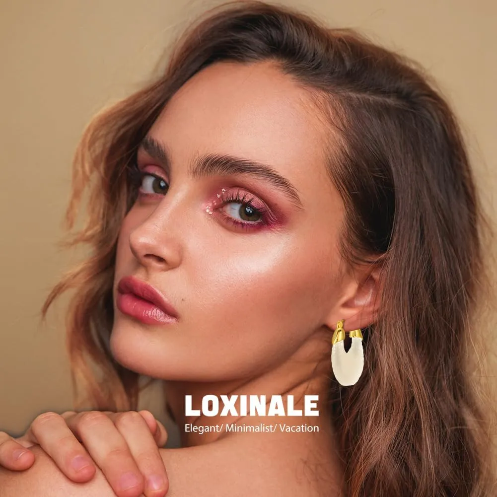 Resin Hoops Earrings - Vintage Chunky Loop Earings Hypoallergenic Nickel Free, Statement U Shape Earings for Sensitive Earlobes