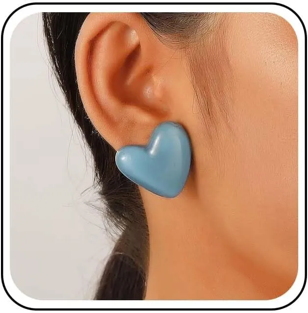 Resin Large Heart Earrings Pink Acrylic Love Heart Earrings Candy Color Love Earring Minimalist Resin Statement Studs Jewelry for Women