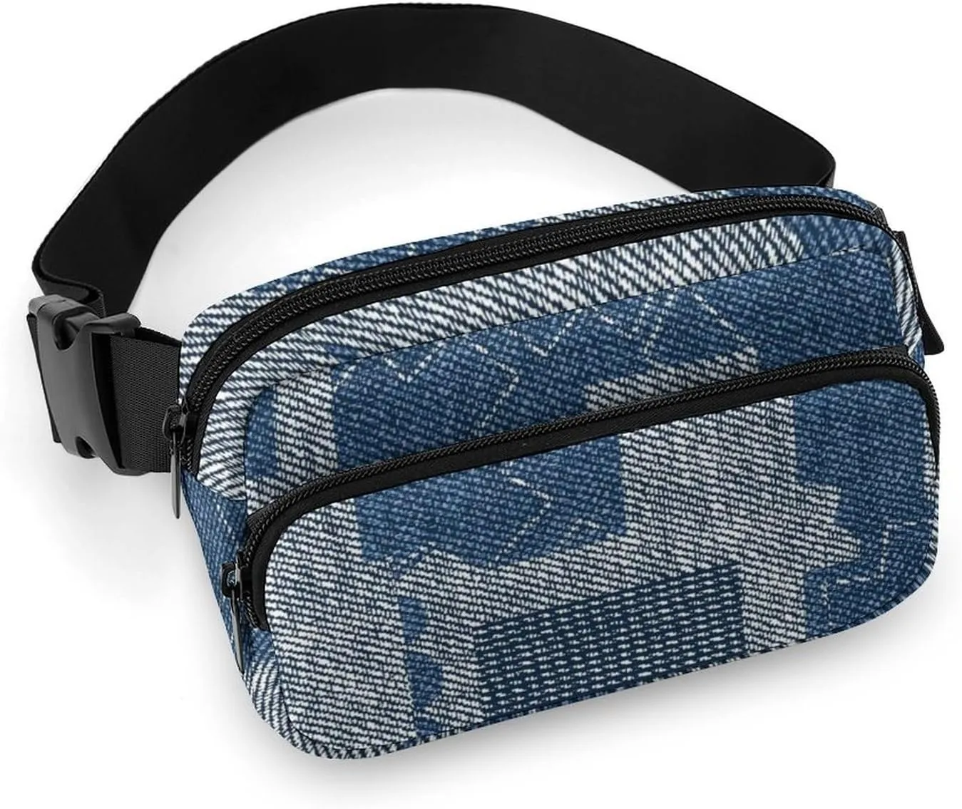 Retro Denim Patchwork Fanny Pack Belt Bag with Adjustable Strap Blue Grey Waist Packs Small Pouch Crossbody Bags for Hiking Running Cycling Traveling