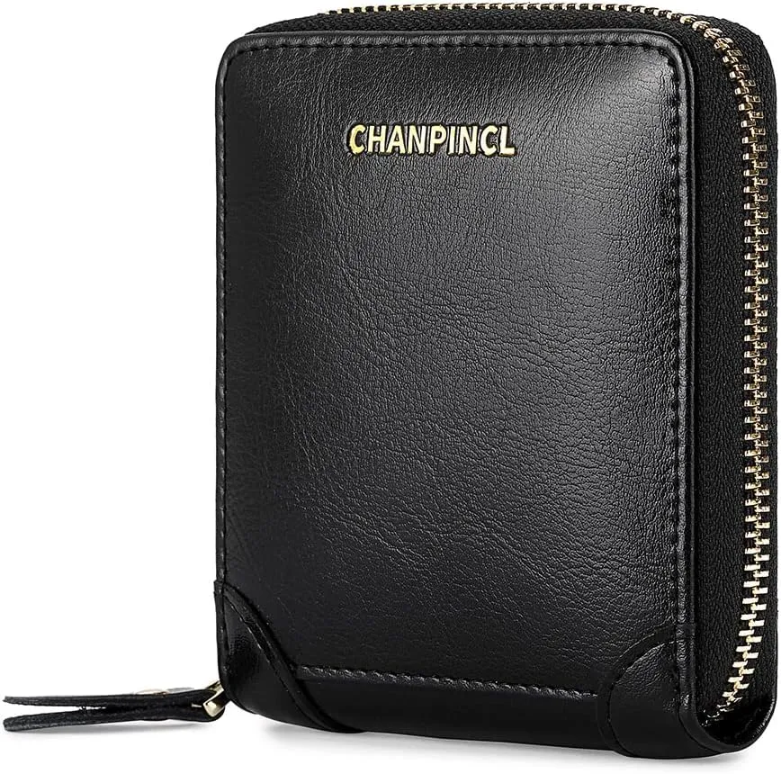 RFID Wallets for women Genuine Leather Zipper Purses Secure Large Capacity Multi-card Clutch colourful Travel Wallets (Black)