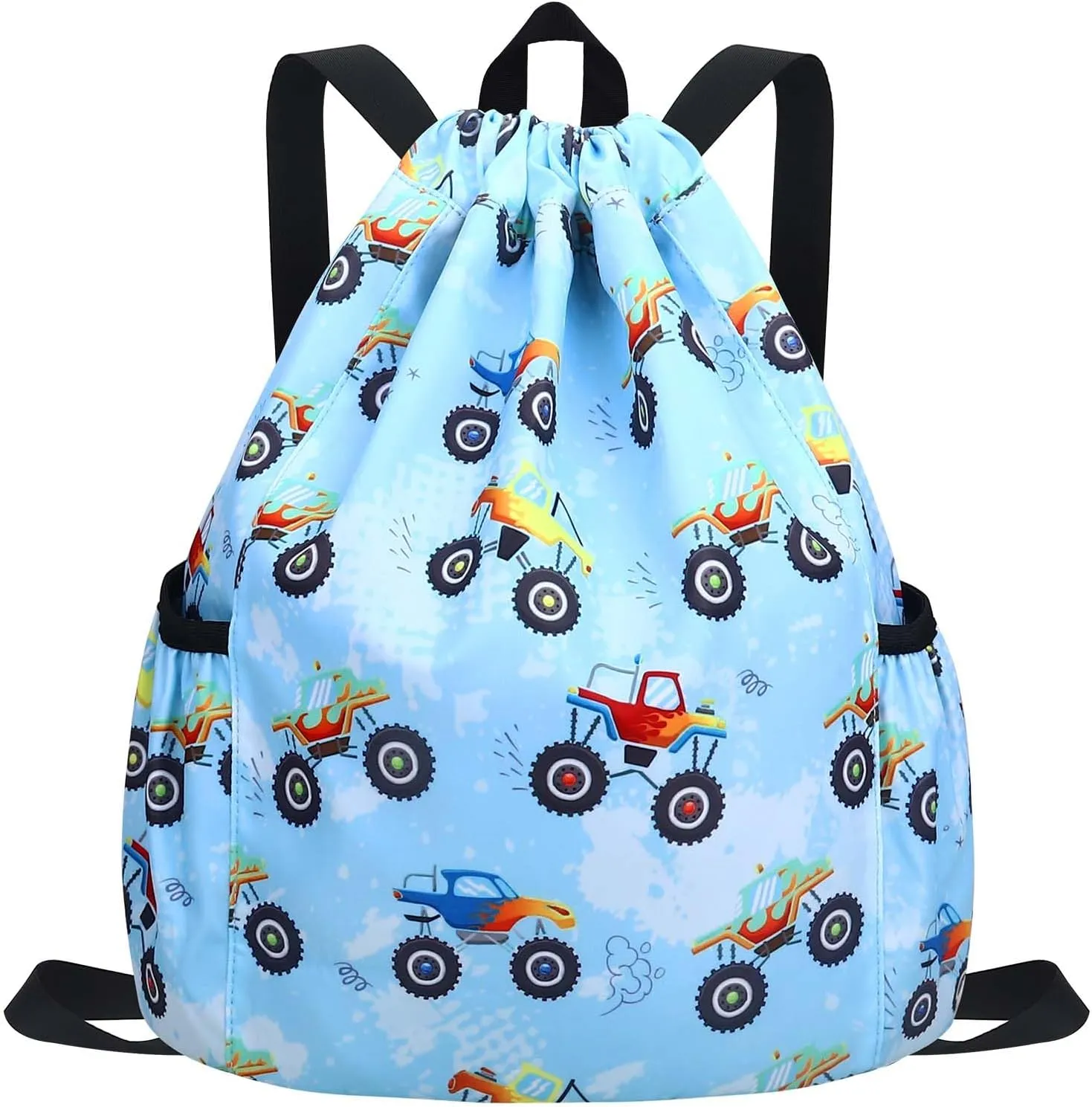 RHCPFOVR Drawstring Backpack for Kids - Car Bags for Girls Gym Dance Beach Swim Travel Bag With Two Water Bottle Holder