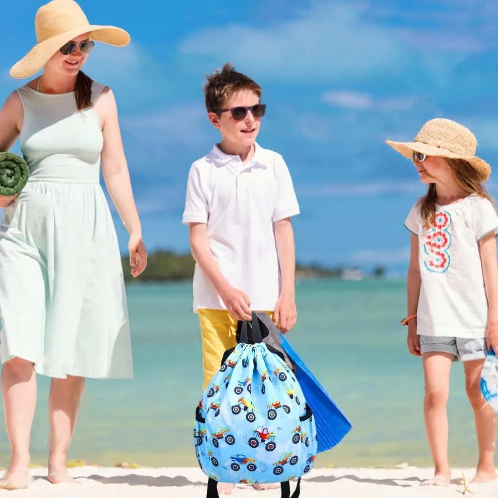 RHCPFOVR Drawstring Backpack for Kids - Car Bags for Girls Gym Dance Beach Swim Travel Bag With Two Water Bottle Holder