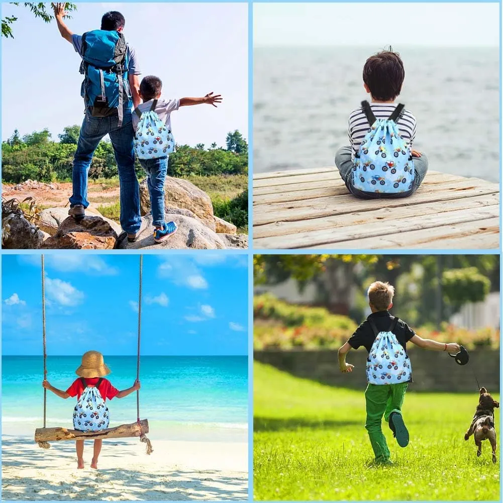 RHCPFOVR Drawstring Backpack for Kids - Car Bags for Girls Gym Dance Beach Swim Travel Bag With Two Water Bottle Holder