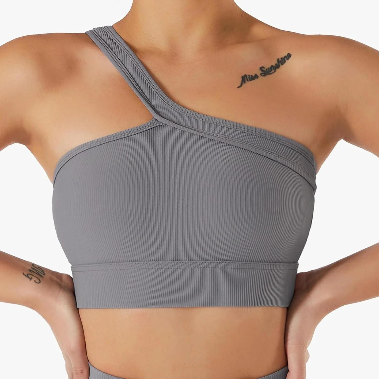Rib Tops Gym One Shoulder Bra One Strap Bra One Shoulder Workout Top Athletic Tops for Women Seamless Lonng Crop Tank