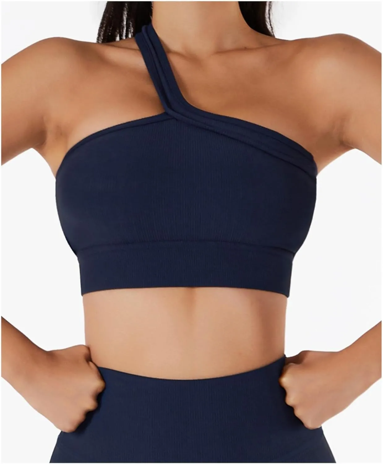 Rib Tops Gym One Shoulder Bra One Strap Bra One Shoulder Workout Top Athletic Tops for Women Seamless Lonng Crop Tank