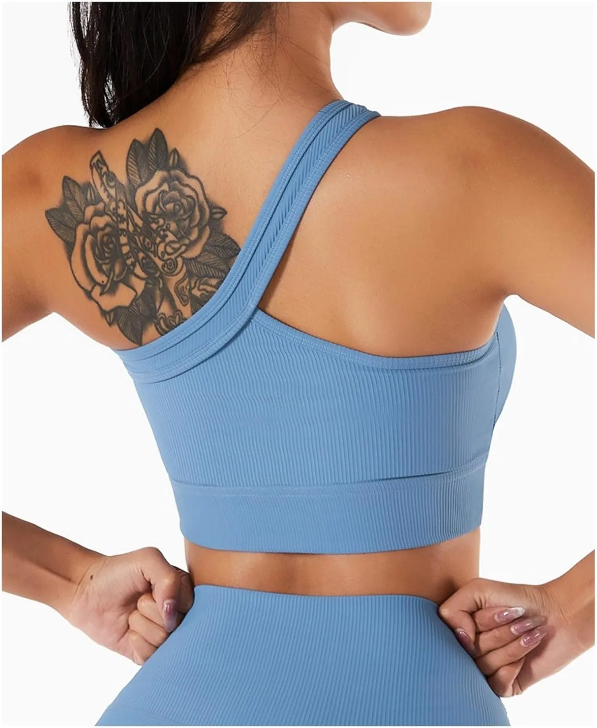 Rib Tops Gym One Shoulder Bra One Strap Bra One Shoulder Workout Top Athletic Tops for Women Seamless Lonng Crop Tank