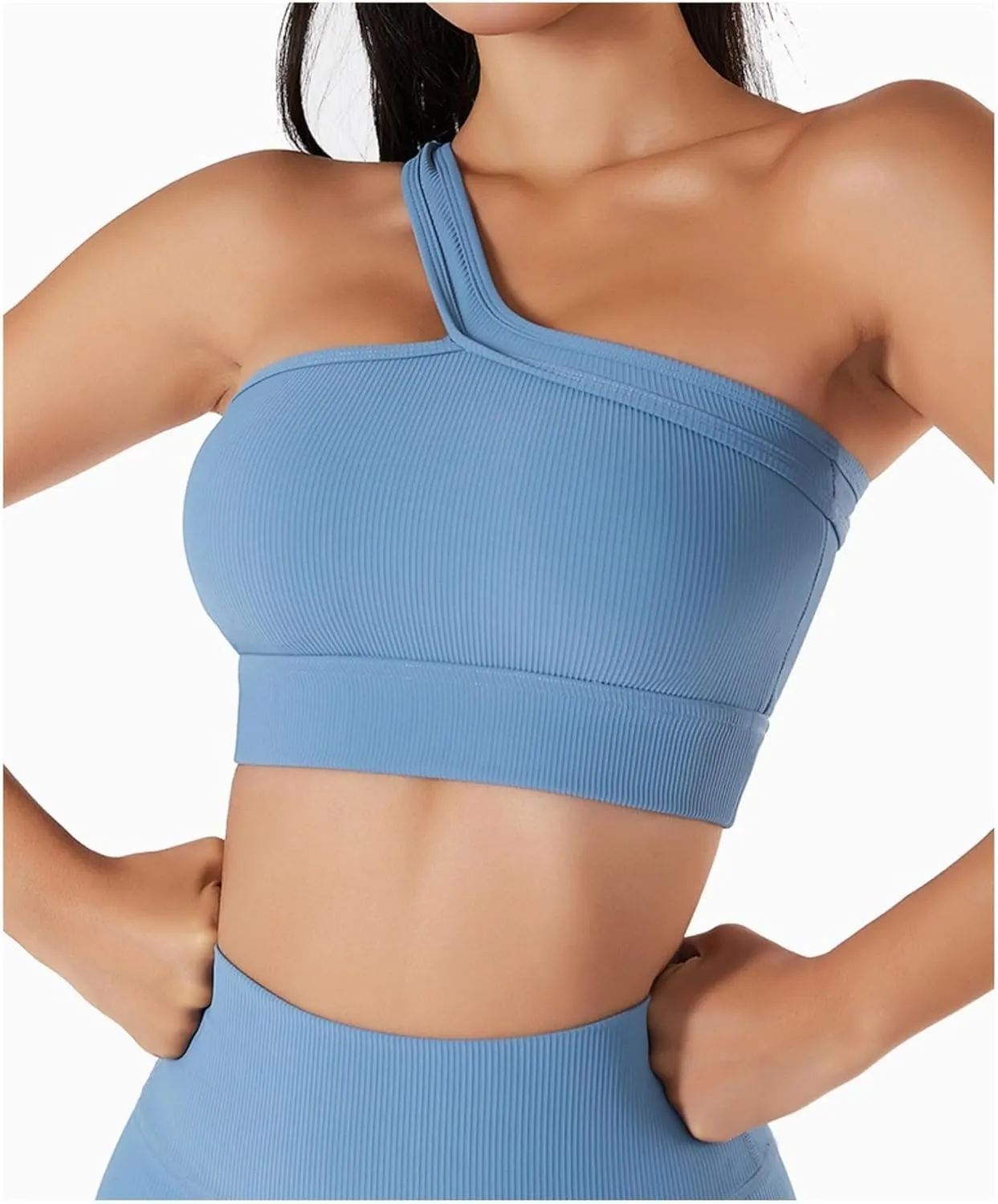 Rib Tops Gym One Shoulder Bra One Strap Bra One Shoulder Workout Top Athletic Tops for Women Seamless Lonng Crop Tank