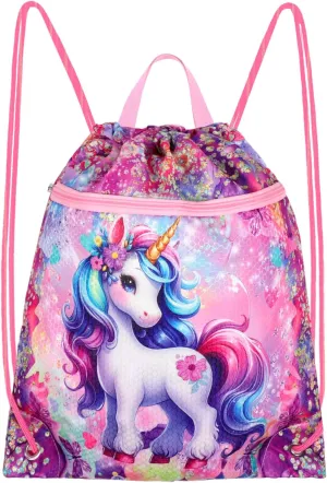 RLGPBON Drawstring Backpack for Kids Girls and Boy,Girls Gym Dance Bag,Sports Gym Bag for Girls Kids Waterproof Swimming Beach Sackpack