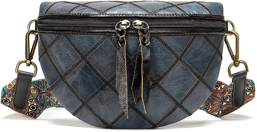 ROUROU Fashion Waist Packs for Women Genuine Leather Fanny Packs Patchwork Chest Bag Retro Shoulder Bag Crossbody Bag Purse
