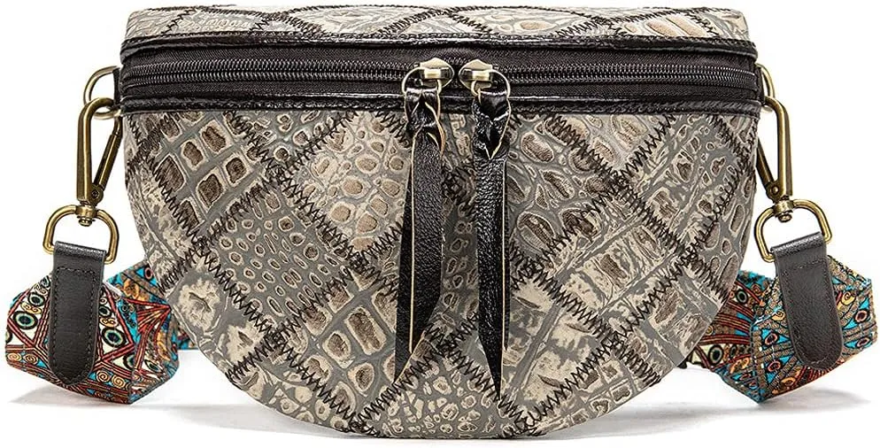 ROUROU Fashion Waist Packs for Women Genuine Leather Fanny Packs Patchwork Chest Bag Retro Shoulder Bag Crossbody Bag Purse