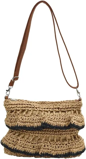 Ruffles Straw Handmade Summer Beach Bags Large Capacity Women Casual Tote Bag Holiday Hobo Bag