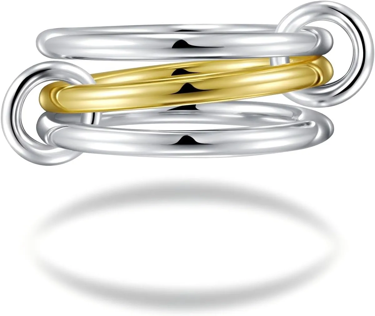 S925 Sterling Silver&14K Plated Gold Stackable Rings, 3 Women's Stacking Ring, Multi-Link Connected, Interlocking Band for men/girlfriend, Statement Stacked, Hypoallergenic,Durable Non Tarnish rings