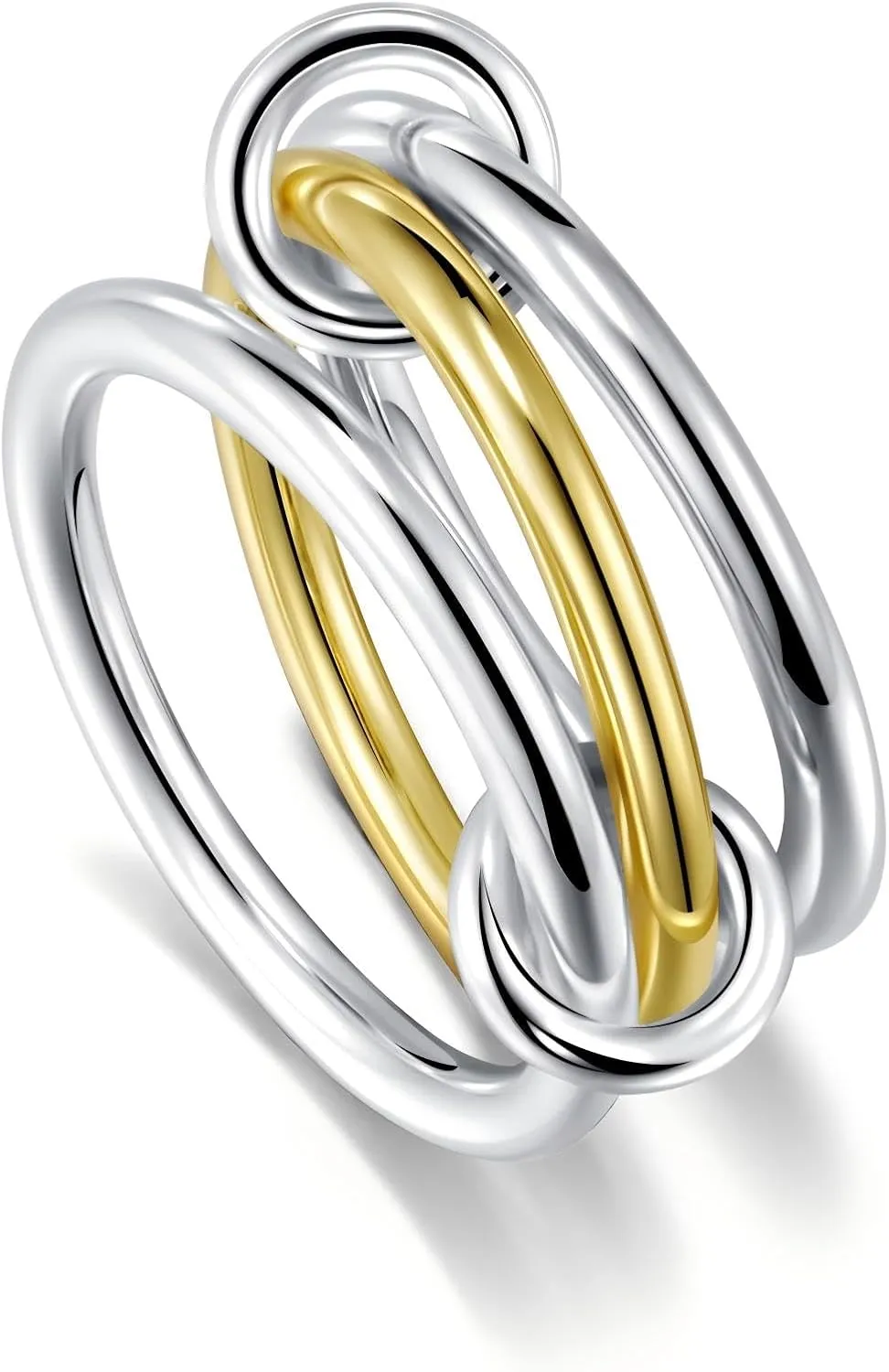 S925 Sterling Silver&14K Plated Gold Stackable Rings, 3 Women's Stacking Ring, Multi-Link Connected, Interlocking Band for men/girlfriend, Statement Stacked, Hypoallergenic,Durable Non Tarnish rings