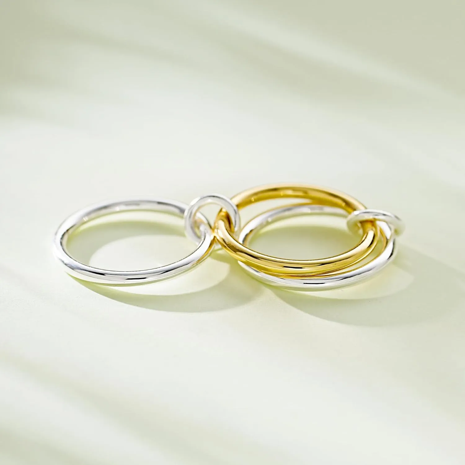 S925 Sterling Silver&14K Plated Gold Stackable Rings, 3 Women's Stacking Ring, Multi-Link Connected, Interlocking Band for men/girlfriend, Statement Stacked, Hypoallergenic,Durable Non Tarnish rings
