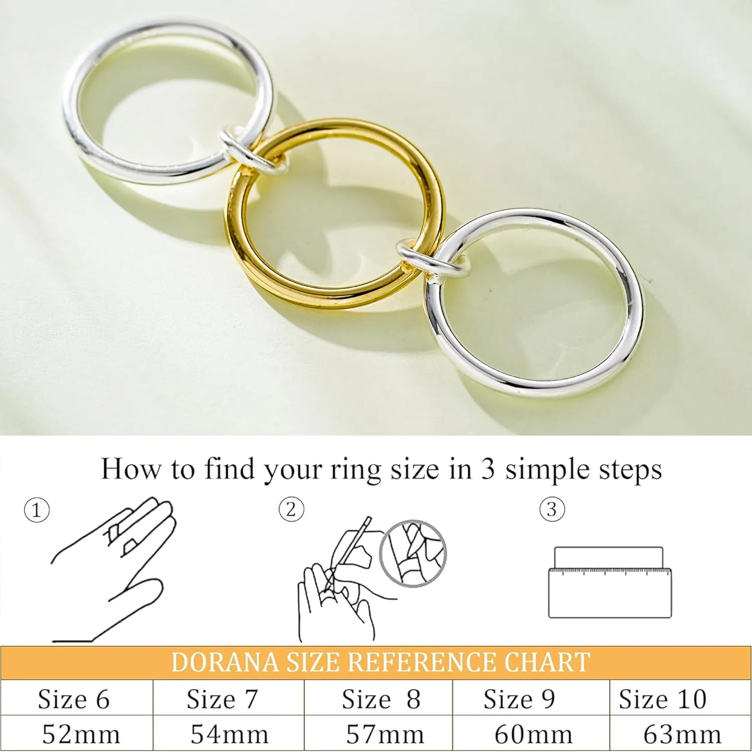 S925 Sterling Silver&14K Plated Gold Stackable Rings, 3 Women's Stacking Ring, Multi-Link Connected, Interlocking Band for men/girlfriend, Statement Stacked, Hypoallergenic,Durable Non Tarnish rings