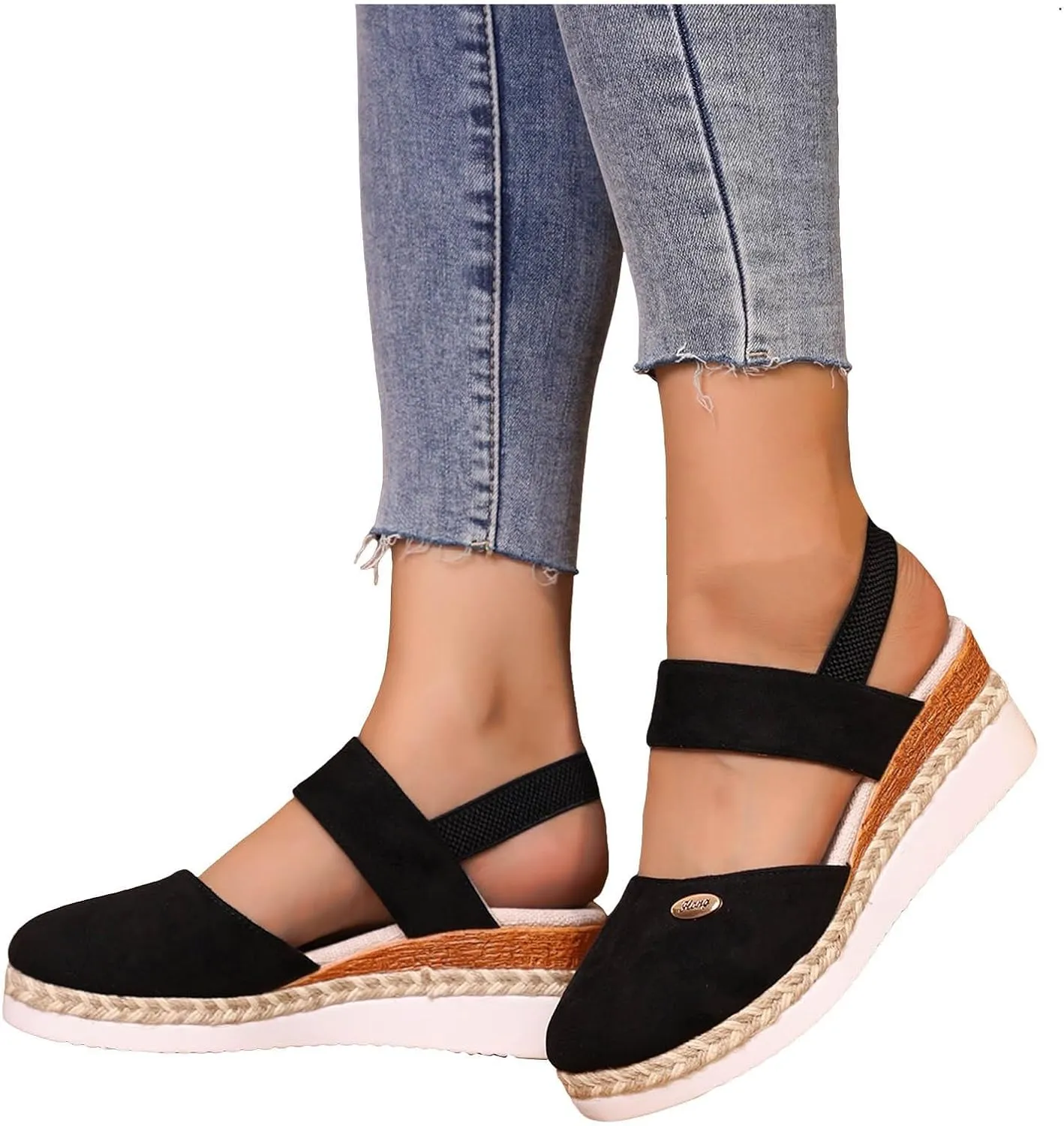Sandals for Women Dressy Closed Toe Espadrilles Platform Wedge Heels Orthopedic Sandals Ankle Strap Sandal