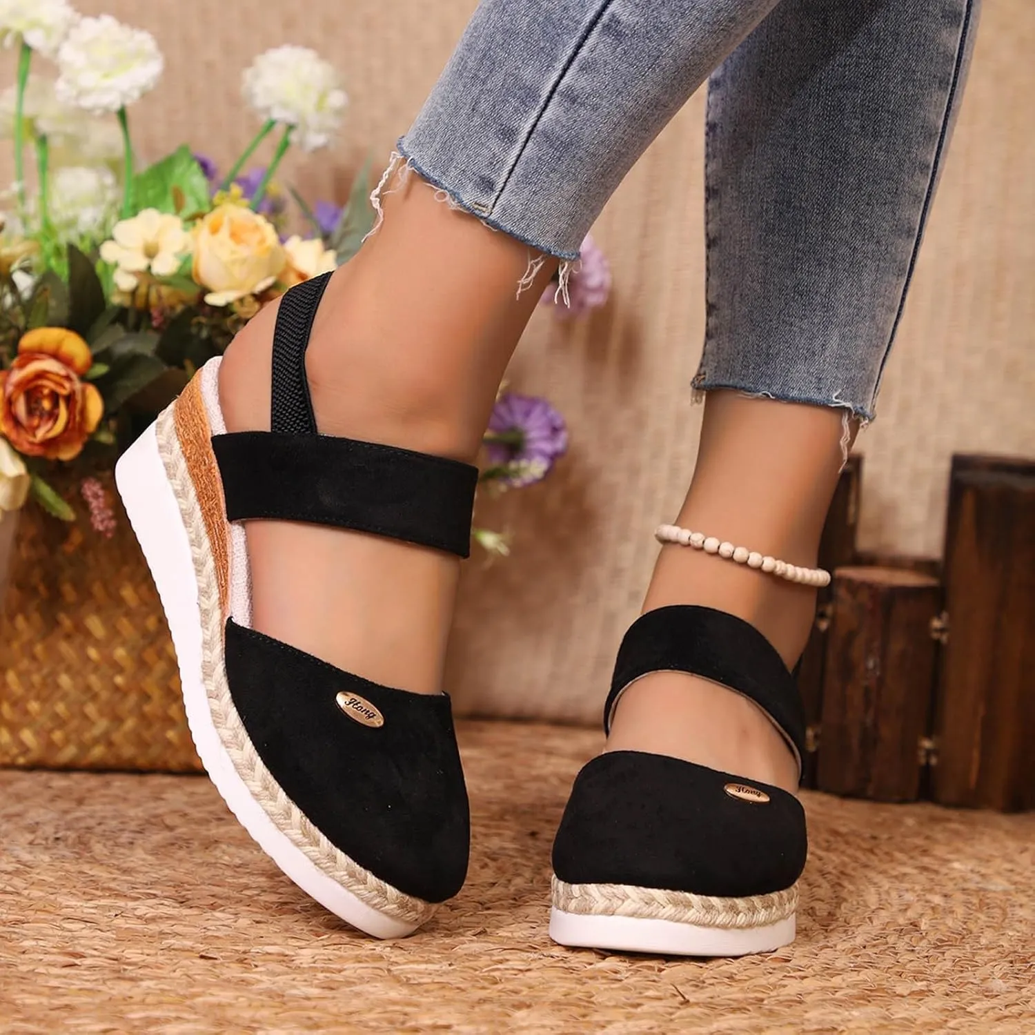 Sandals for Women Dressy Closed Toe Espadrilles Platform Wedge Heels Orthopedic Sandals Ankle Strap Sandal