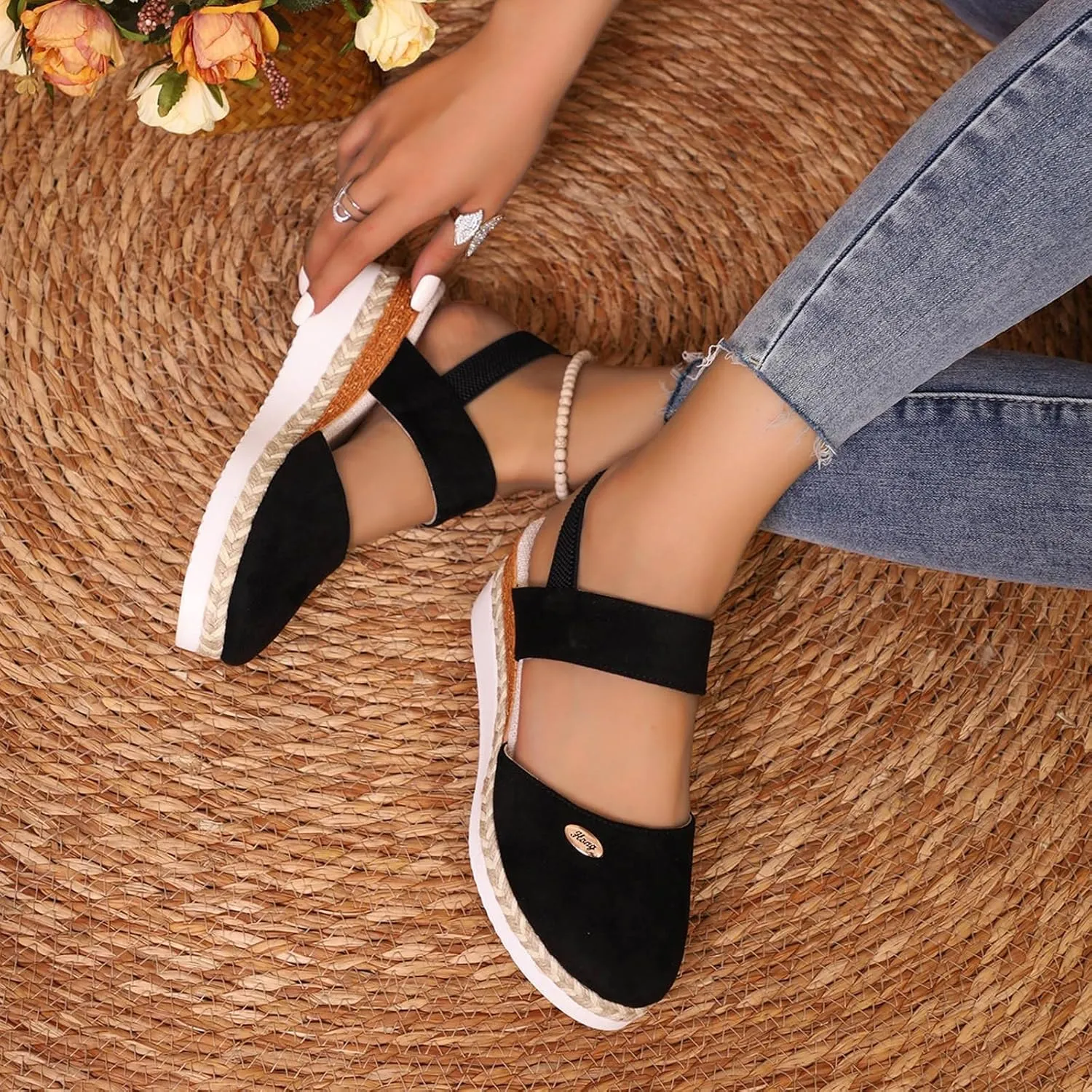 Sandals for Women Dressy Closed Toe Espadrilles Platform Wedge Heels Orthopedic Sandals Ankle Strap Sandal