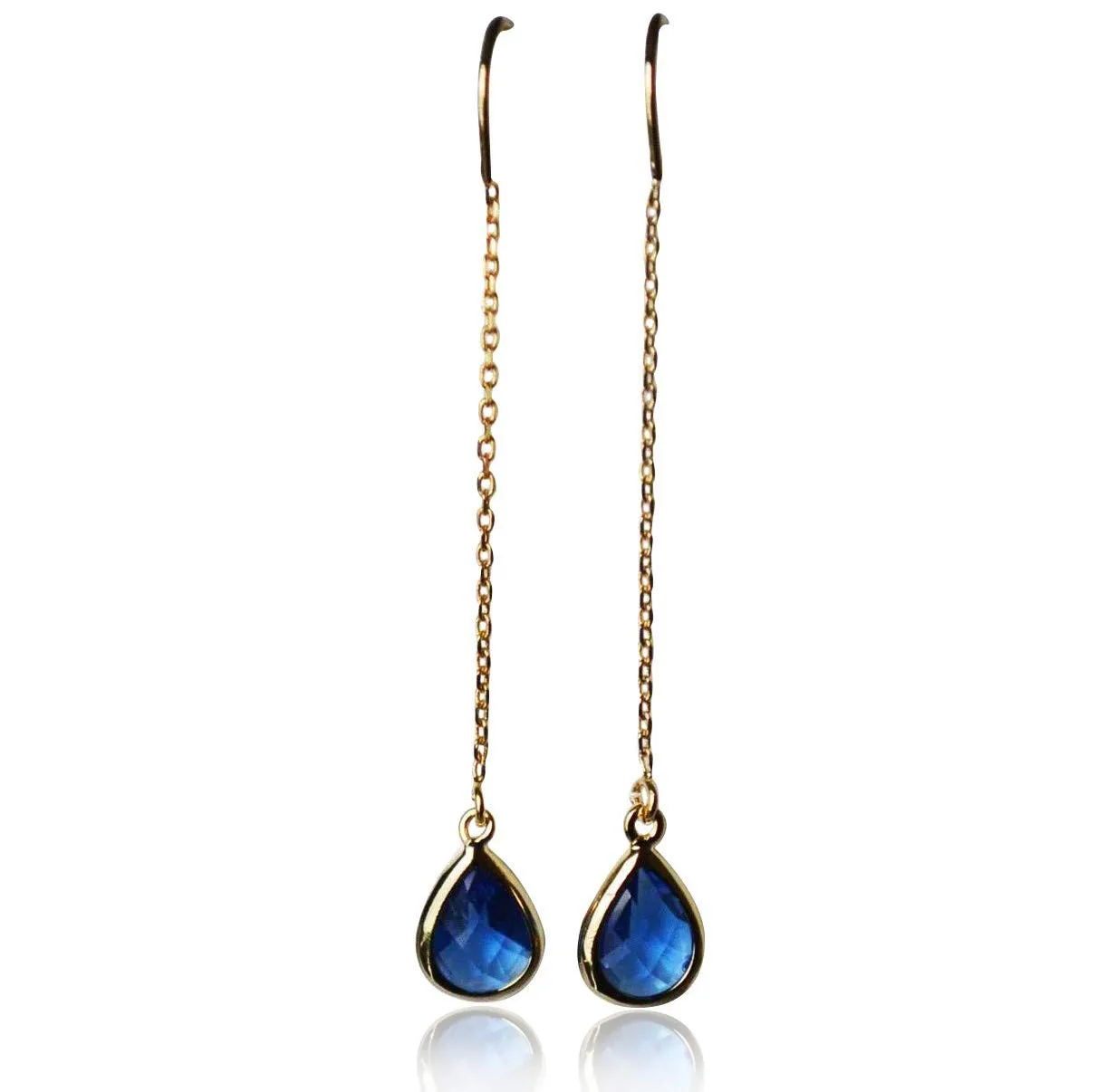 Sapphire Threader Drop earrings, Dainty September Birthstone earrings, Sapphire Drop earrings, Bridesmaid earrings, September Birthday Gift