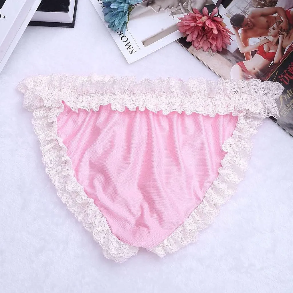 Satin Lace Bow Thong Panties for Men Underwear Soft Comfortable Briefs Stylish Design