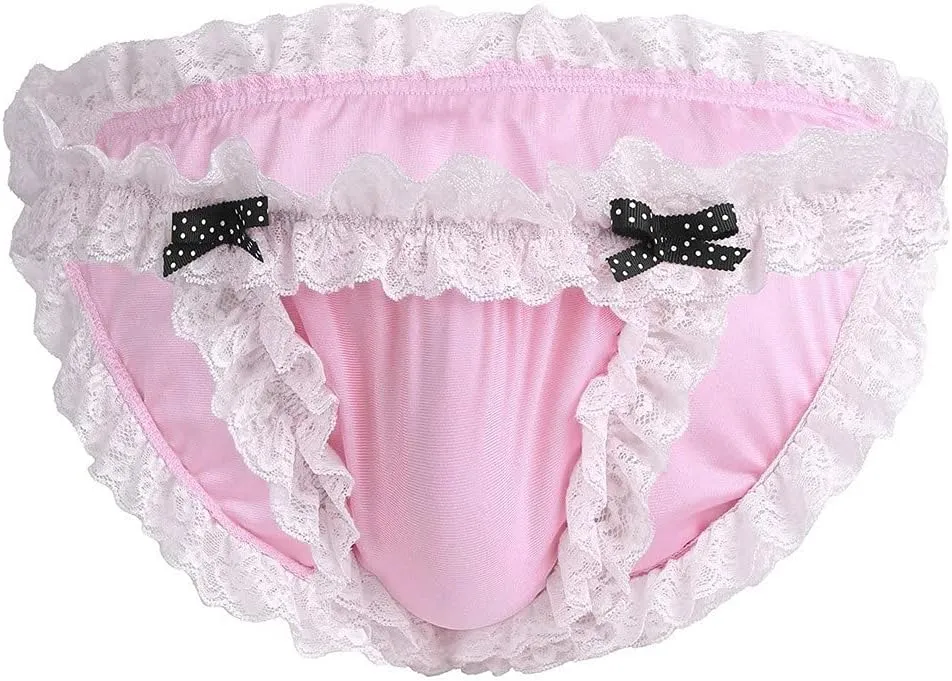 Satin Lace Bow Thong Panties for Men Underwear Soft Comfortable Briefs Stylish Design