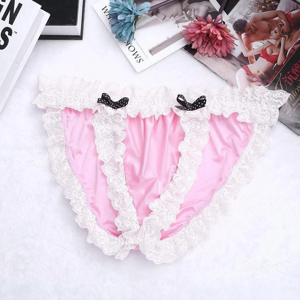 Satin Lace Bow Thong Panties for Men Underwear Soft Comfortable Briefs Stylish Design