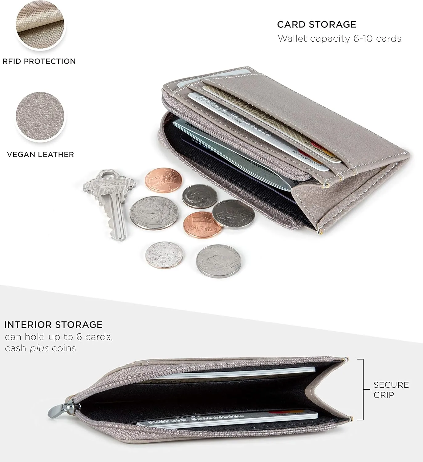 SERMAN BRANDS Wallet Women Zipper Rfid Blocking Small Compact Luxury Leather Pocket Wallet Ladies Mini Purse Credit Card Holder - Compact