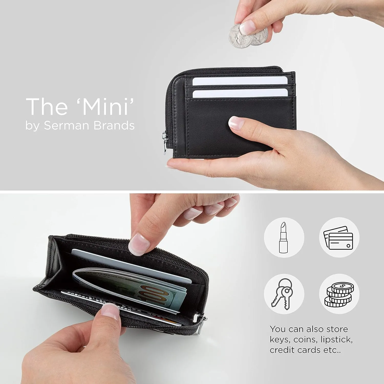 SERMAN BRANDS Wallet Women Zipper Rfid Blocking Small Compact Luxury Leather Pocket Wallet Ladies Mini Purse Credit Card Holder - Compact