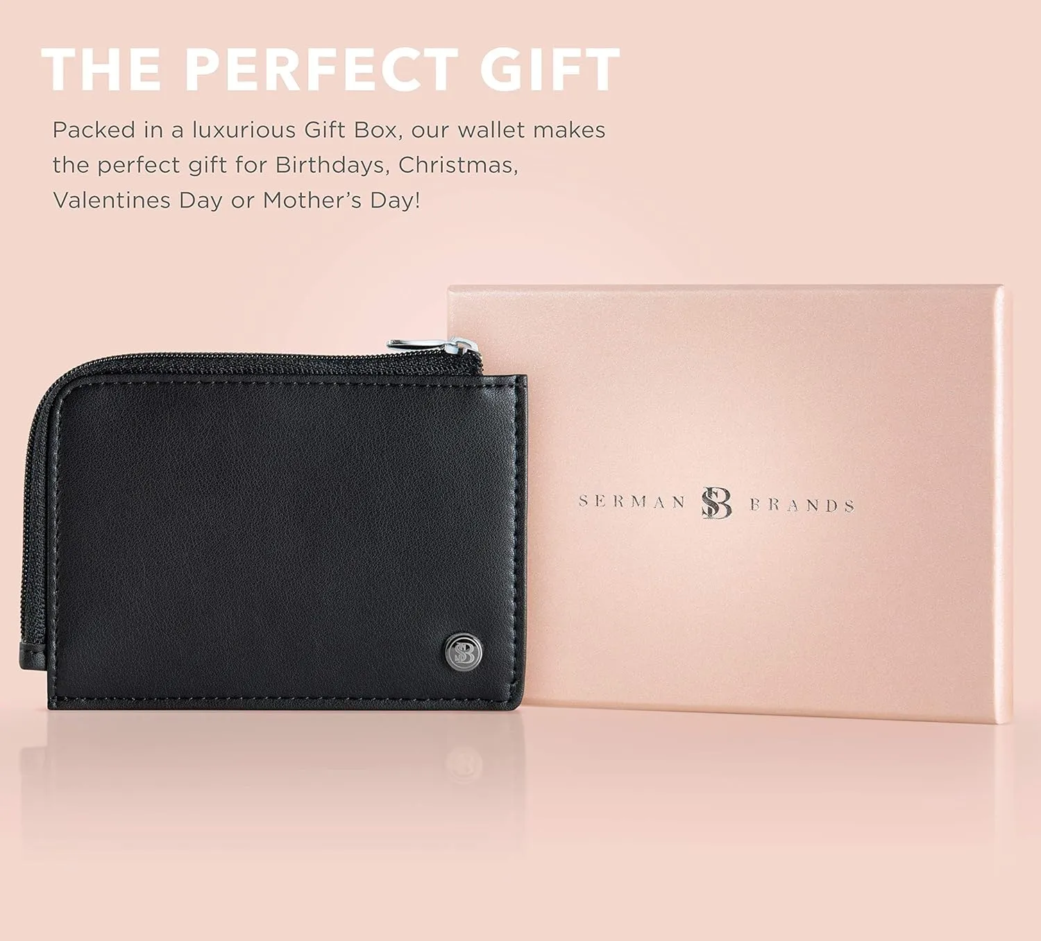 SERMAN BRANDS Wallet Women Zipper Rfid Blocking Small Compact Luxury Leather Pocket Wallet Ladies Mini Purse Credit Card Holder - Compact