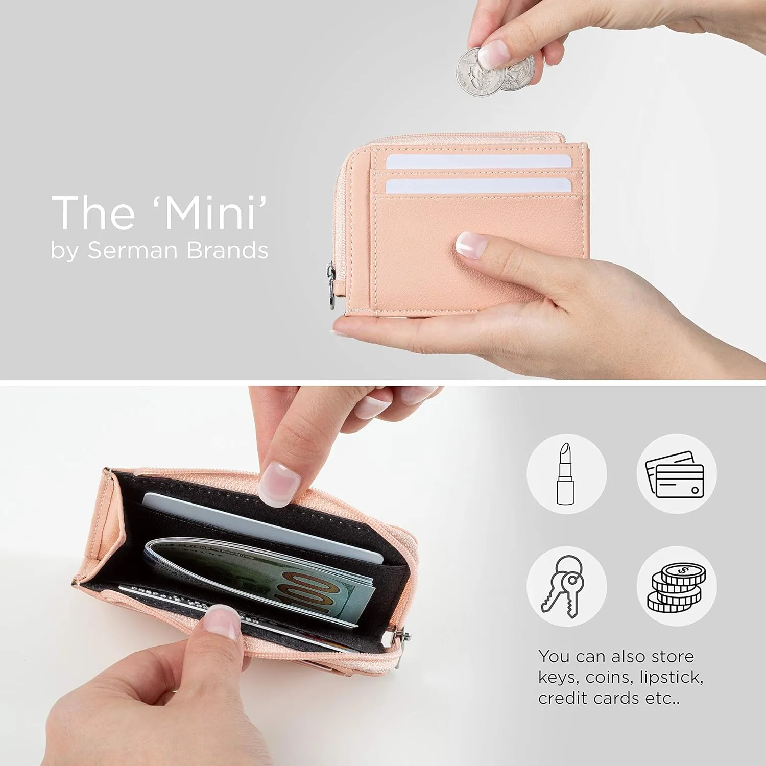 SERMAN BRANDS Wallet Women Zipper Rfid Blocking Small Compact Luxury Leather Pocket Wallet Ladies Mini Purse Credit Card Holder - Compact