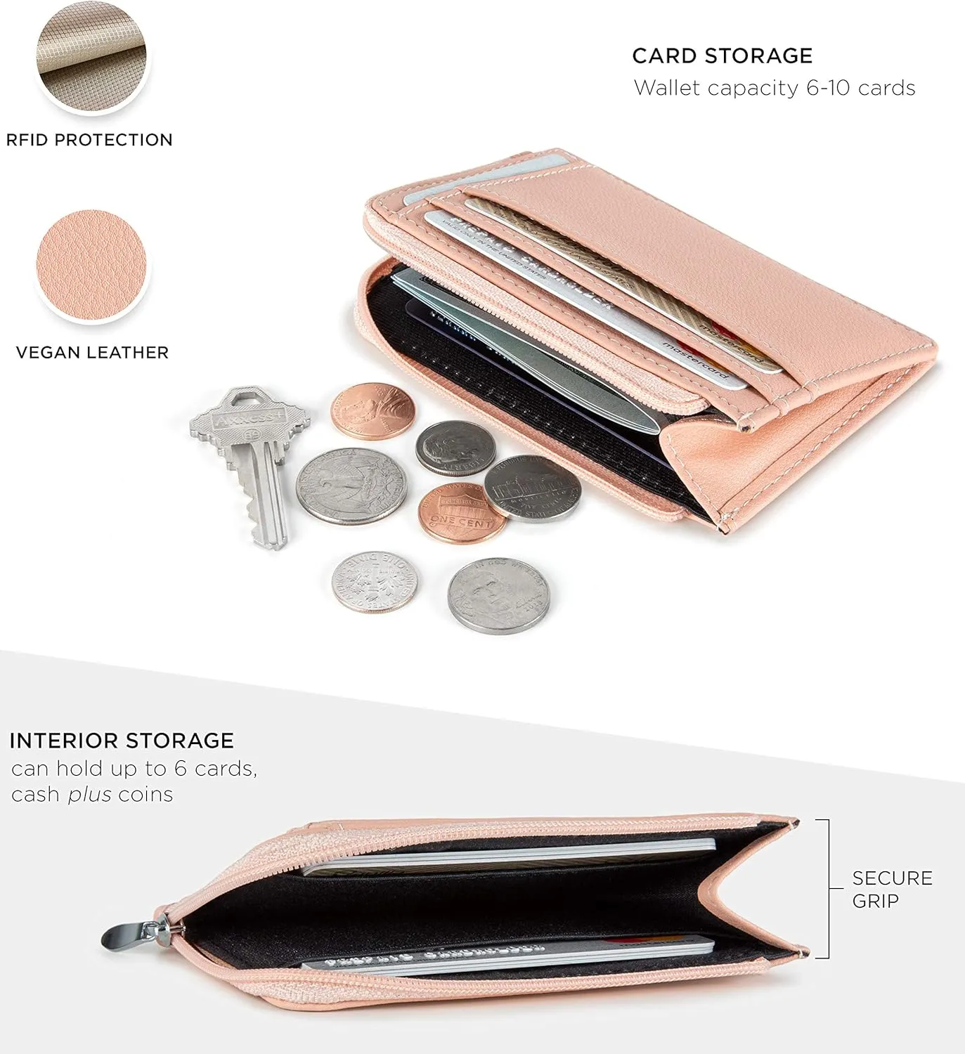SERMAN BRANDS Wallet Women Zipper Rfid Blocking Small Compact Luxury Leather Pocket Wallet Ladies Mini Purse Credit Card Holder - Compact