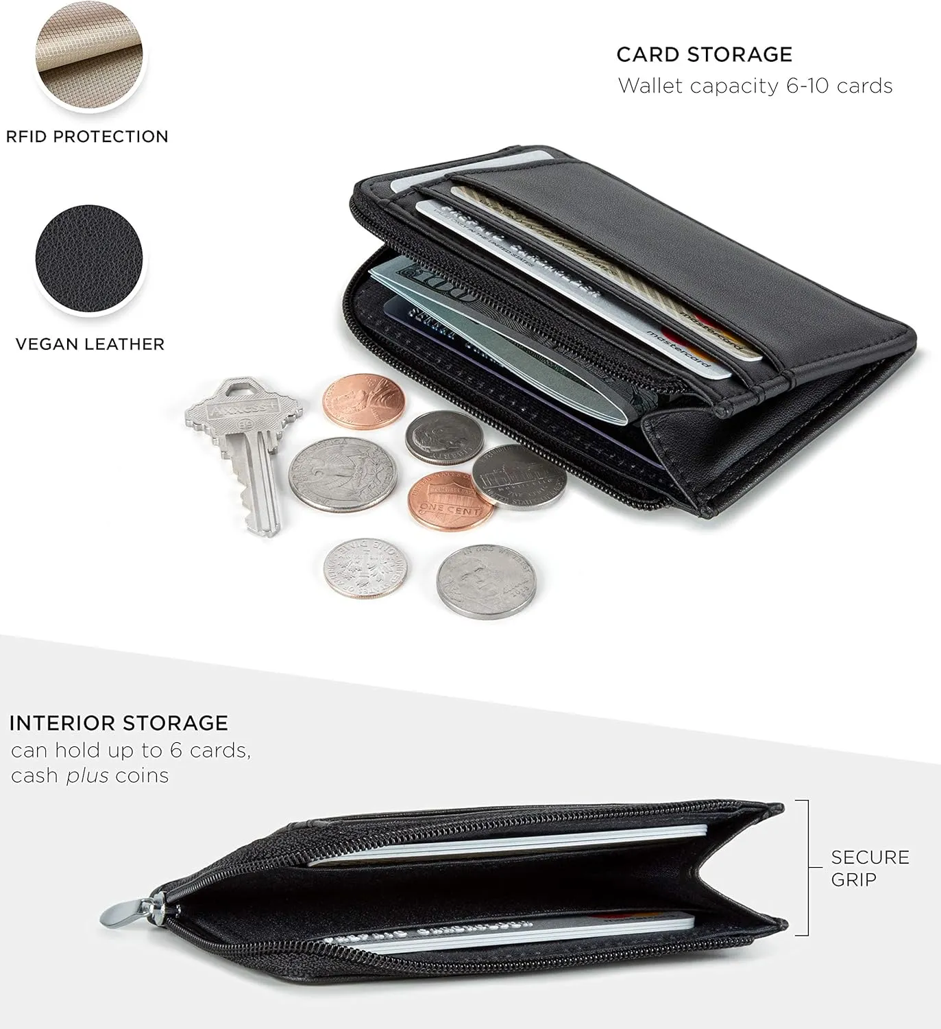 SERMAN BRANDS Wallet Women Zipper Rfid Blocking Small Compact Luxury Leather Pocket Wallet Ladies Mini Purse Credit Card Holder - Compact