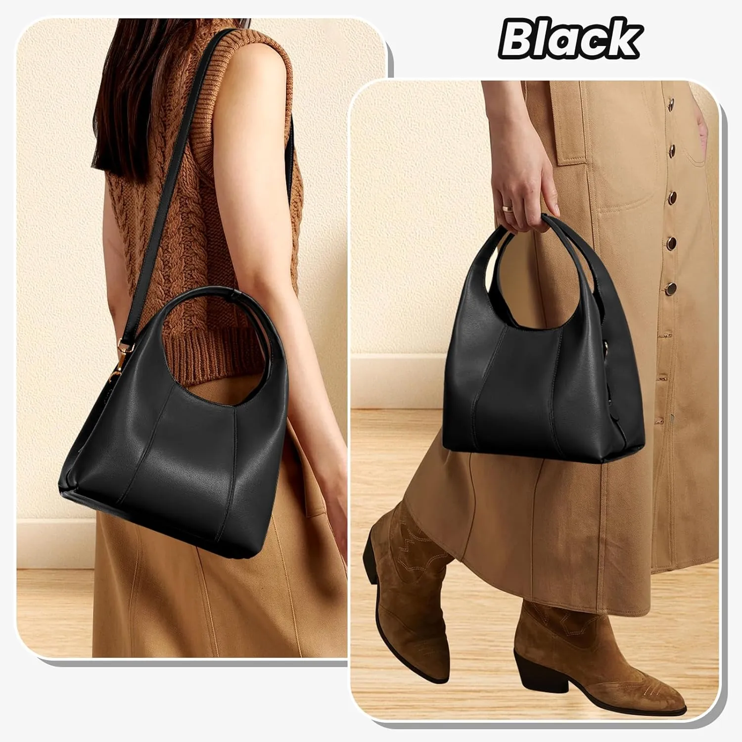 Shoulder Bag for Women Soft Grained Leather Hobo Bags Trendy Handbag Purse Satchel Crossbody for Work, Travel