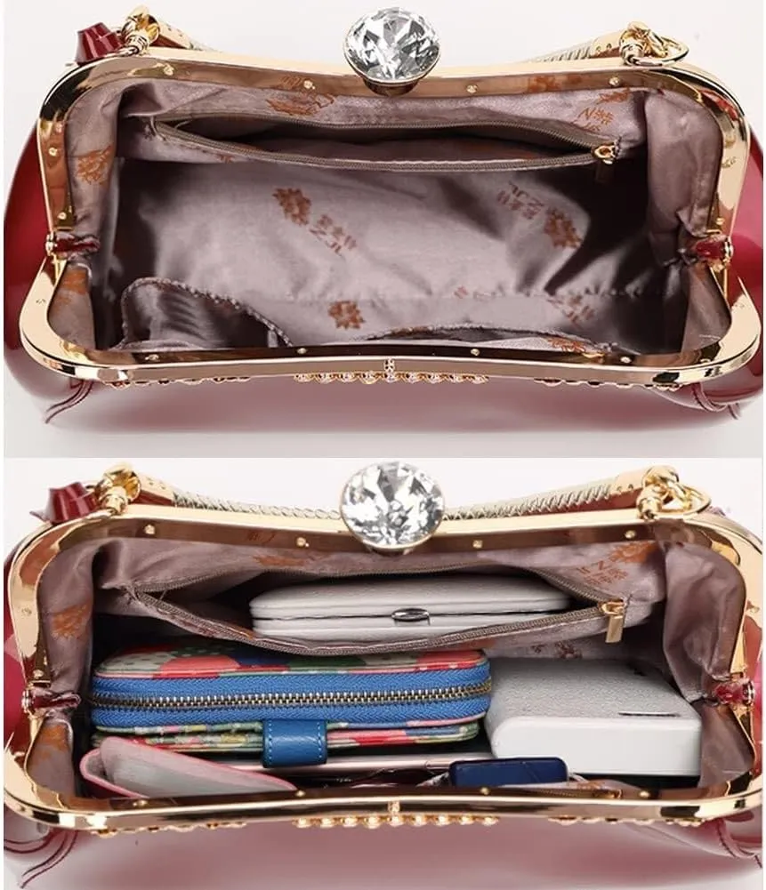 Shoulder Clutch Purse with Adjustable Strap Evening Crossbody Wallet Women Retro Top Handle Handbag Kiss Lock