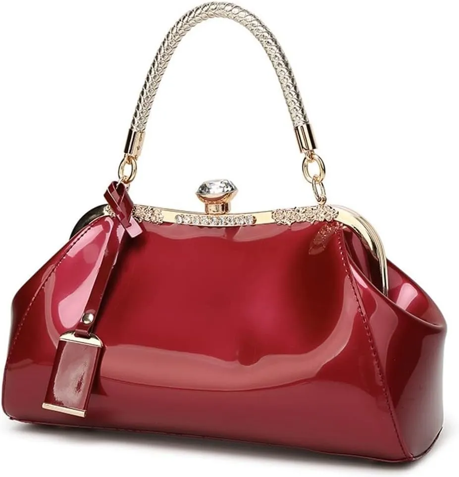 Shoulder Clutch Purse with Adjustable Strap Evening Crossbody Wallet Women Retro Top Handle Handbag Kiss Lock