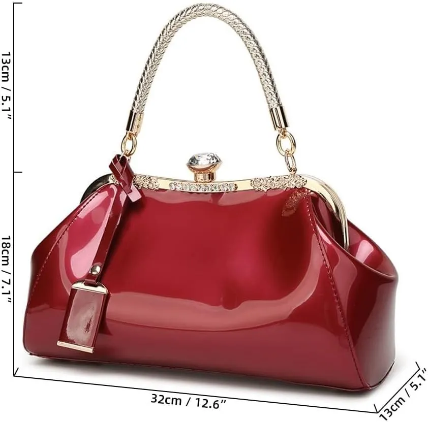 Shoulder Clutch Purse with Adjustable Strap Evening Crossbody Wallet Women Retro Top Handle Handbag Kiss Lock
