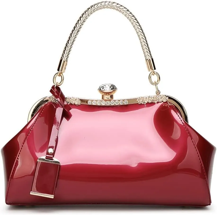 Shoulder Clutch Purse with Adjustable Strap Evening Crossbody Wallet Women Retro Top Handle Handbag Kiss Lock